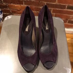 Eggplant suede peep toe Banana Republic pumps